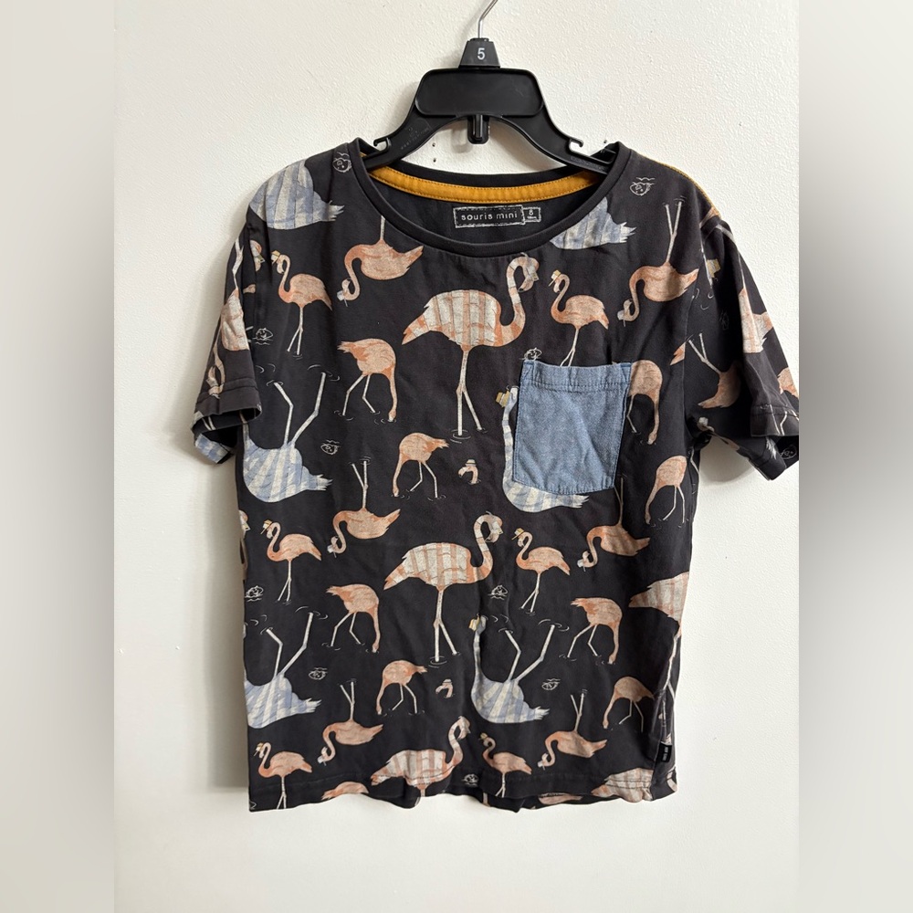 4/30$ Souris mini Flamingo Print T-Shirt with Pocket 8 years